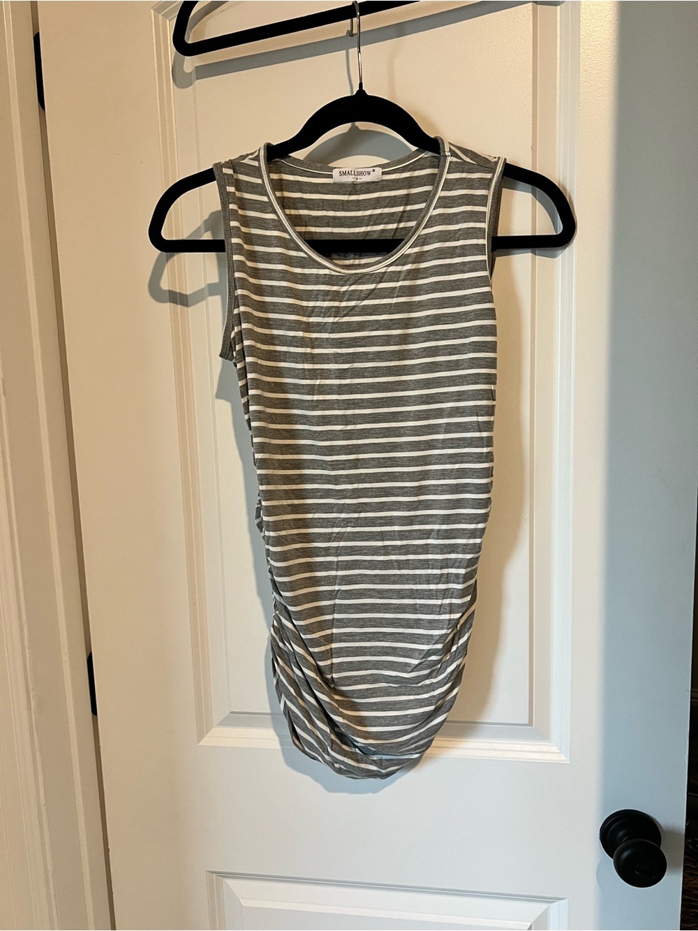 Gray & White Striped Sleeveless Maternity Tank